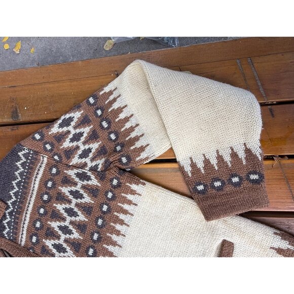 80s An Original White Ram Knitting Co Ltd Cardigan Sweater Full Zip Ivory Brown - Picture 2 of 14